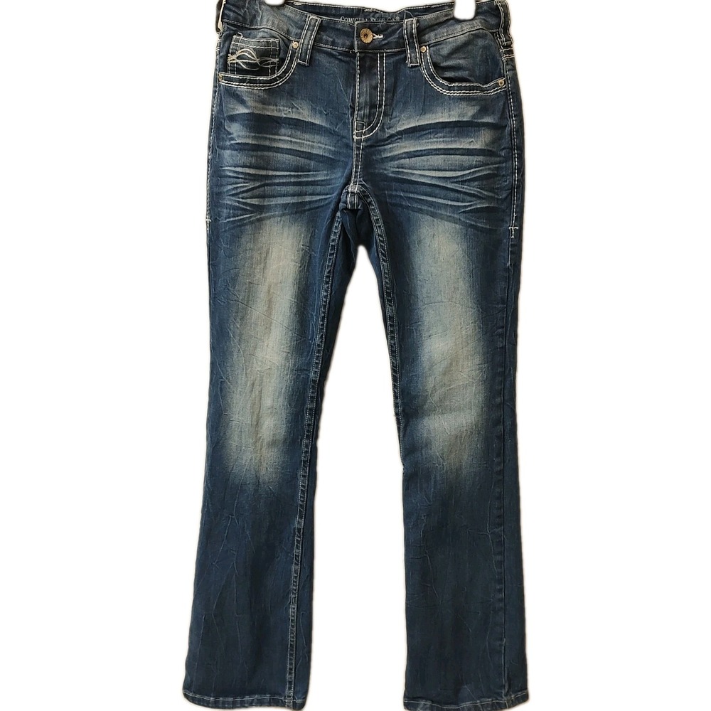 Cowgirl Tuff Co Shattered Women Bootcut Jeans 30x36 Embroidered Pockets Western